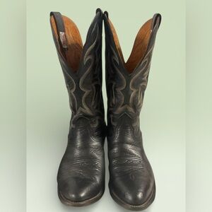 Vintage Nocona Black Bullhide Leather Embroidered Cowboy Boots Men’s Size 8.5EE